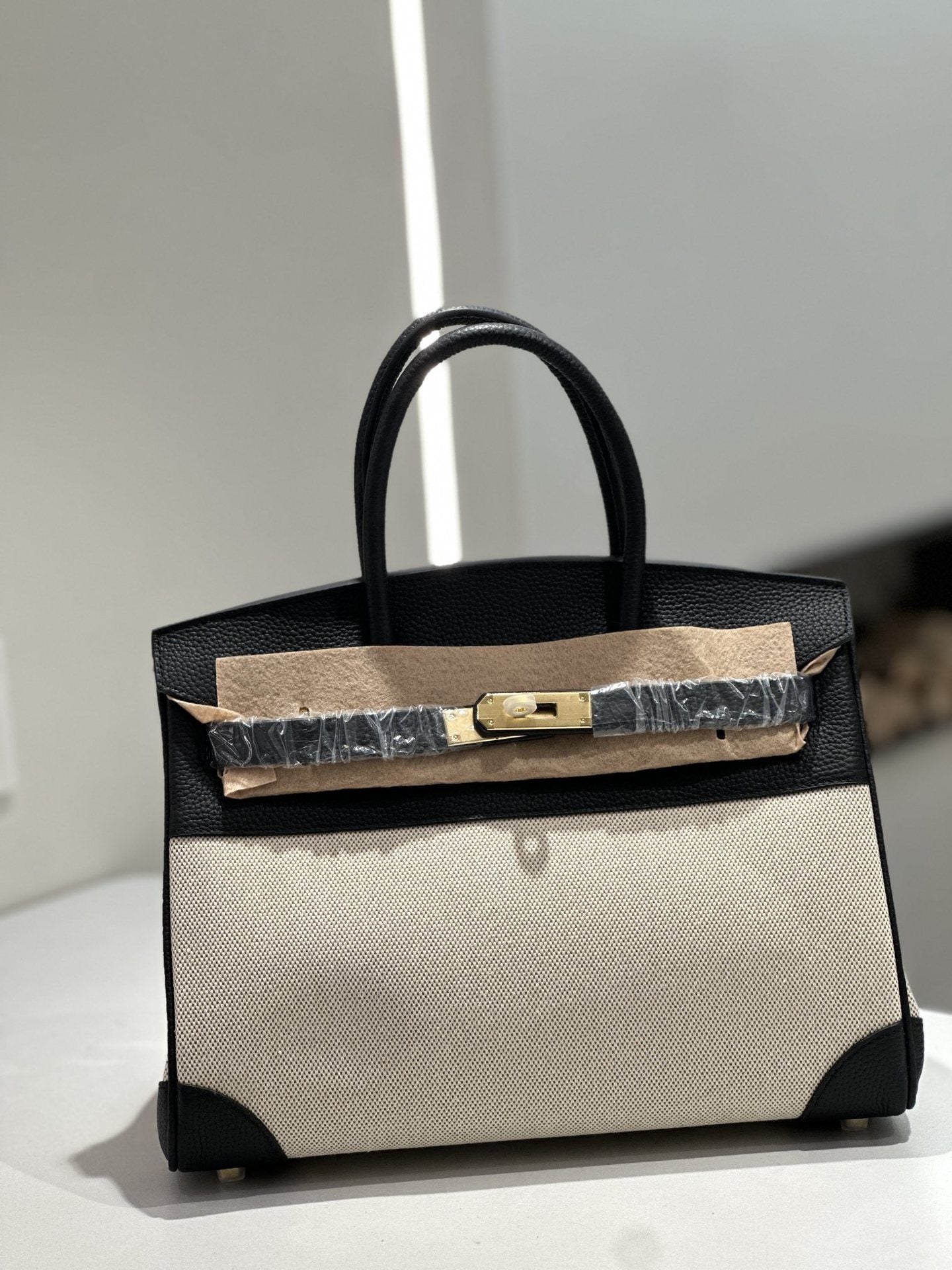 New Cross-border Genuine Leather Birkin Bag, Cowhide With Fabric Large Tote, Commuter Handbag With A High-end Kelly Bag Feel product view 3