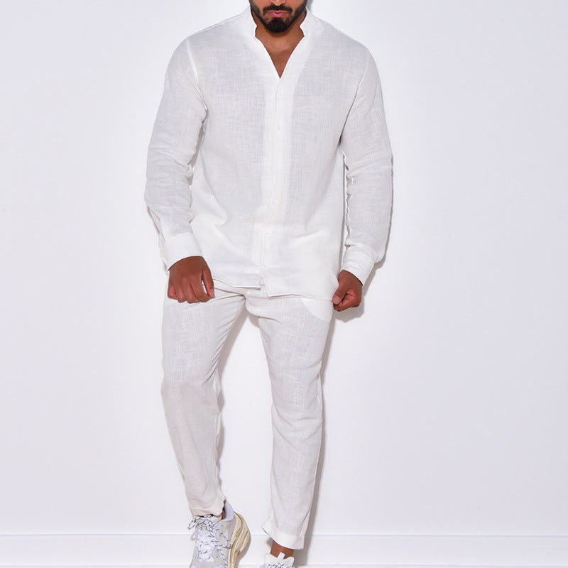 Men's Long Sleeve Suits Solid Color V-neck Pullover Tops And Straight Pants Casual Two Piece Set For Daily Wear Clothing product view 5