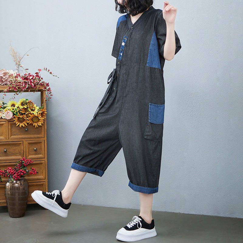 Women's Fashion Drawstring Denim Jumpsuit product view 1
