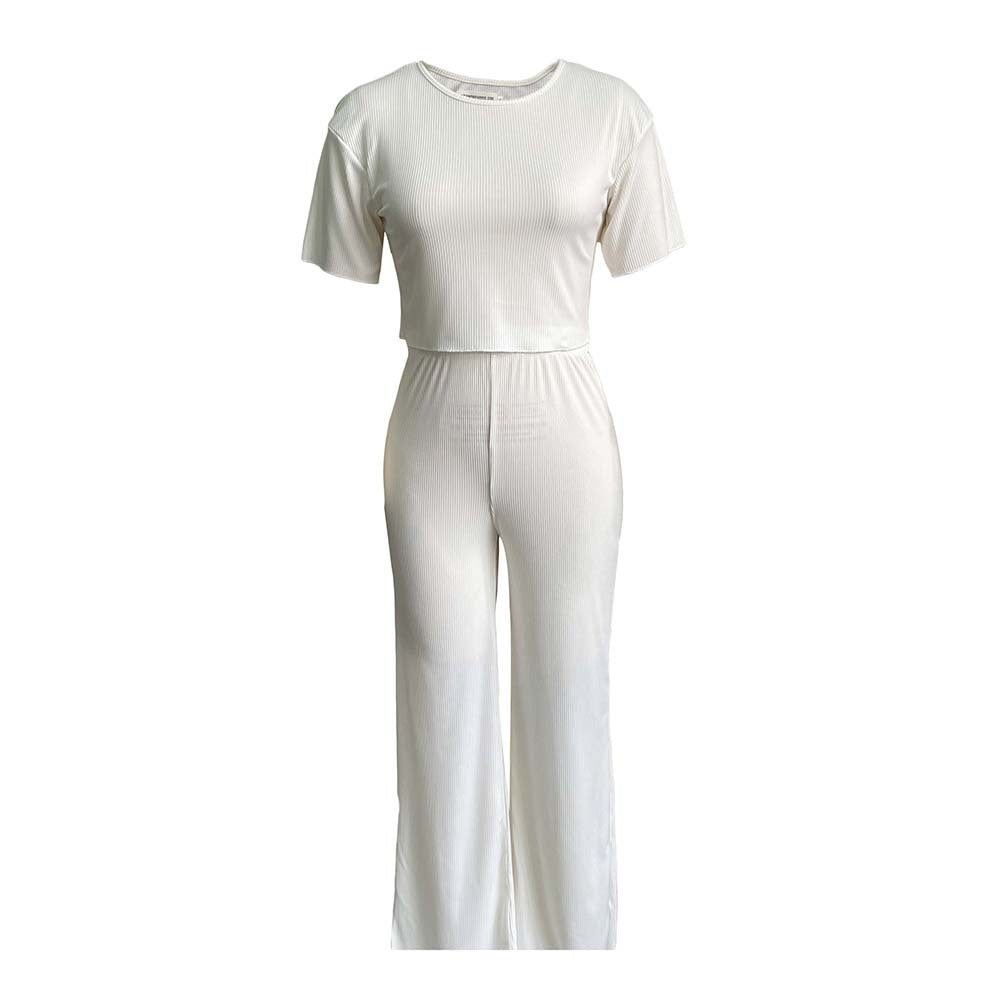 Short Sleeve Sunken Stripe Solid Color Casual Suit product view 6