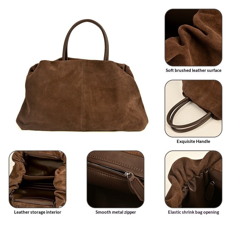 Matte Cowhide Premium Retro-style Commuter Tote Bag product view 2