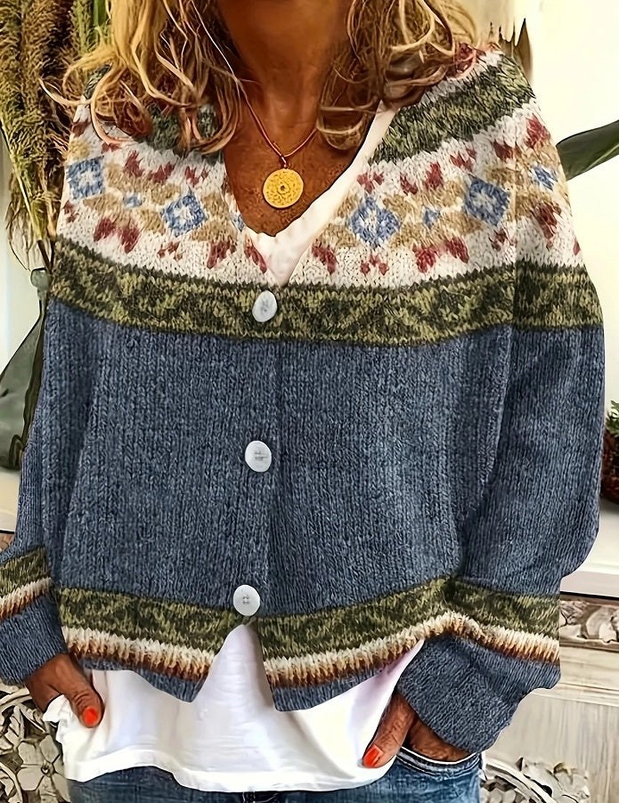 Digital Printing Thick Needle Women's Large V-neck Cardigan Short Long-sleeved Sweater product view 9