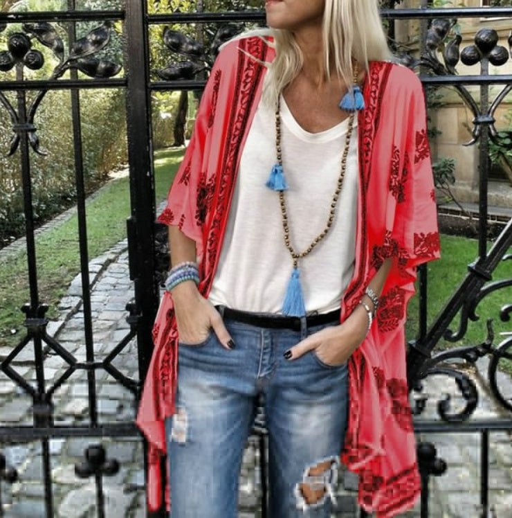 Cardigan mid-length printed sleeved cardigan shirt product view 4
