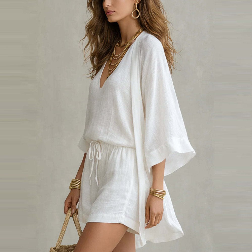 3pcs Suits Mid-length Cardigan Sleeveless Vest And Shorts Set Women's Casual Three-piece Outfit For Daily Wear product view 2
