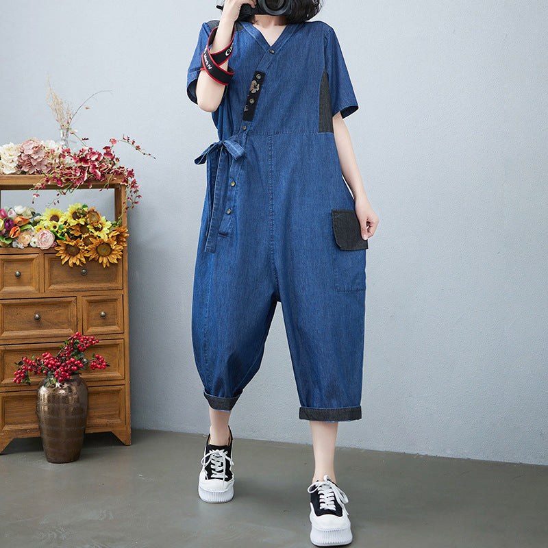 Women's Fashion Drawstring Denim Jumpsuit product view 4