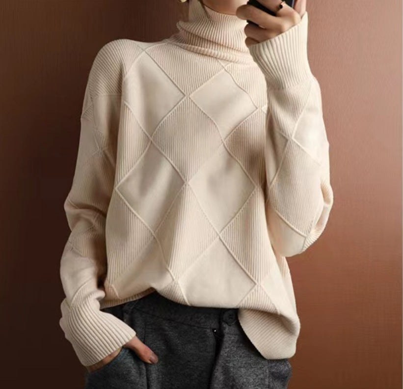 Women's Turtleneck Three-dimensional Rhombus Sweater product view 10