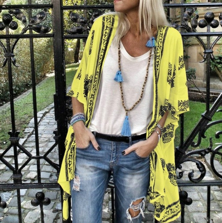Cardigan mid-length printed sleeved cardigan shirt product view 6