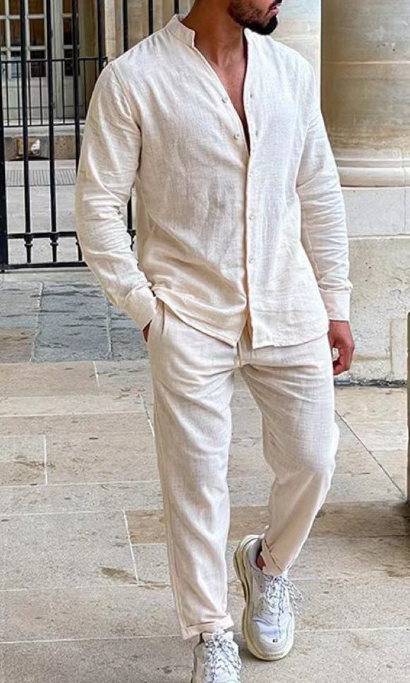 Men's Long Sleeve Suits Solid Color V-neck Pullover Tops And Straight Pants Casual Two Piece Set For Daily Wear Clothing product view 9