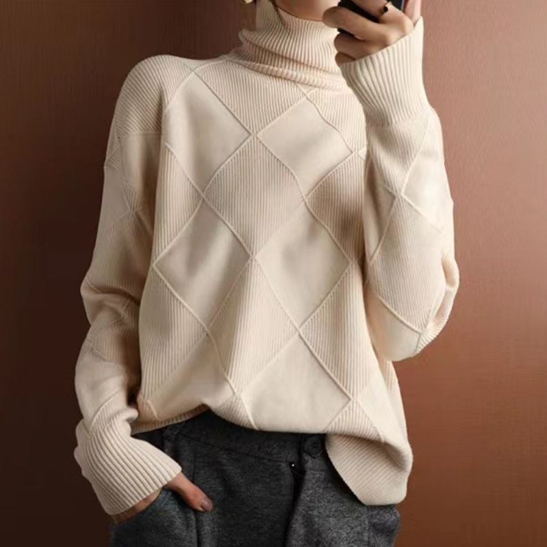 Women's Turtleneck Three-dimensional Rhombus Sweater product view 1