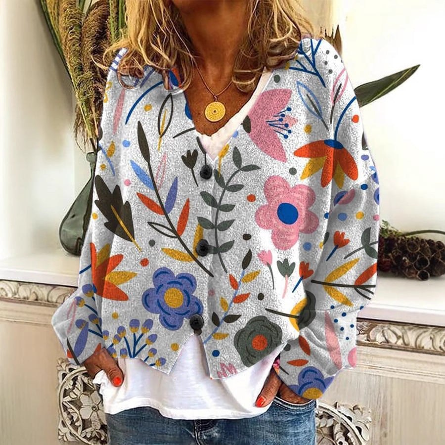 Digital Printing Thick Needle Women's Large V-neck Cardigan Short Long-sleeved Sweater product view 6