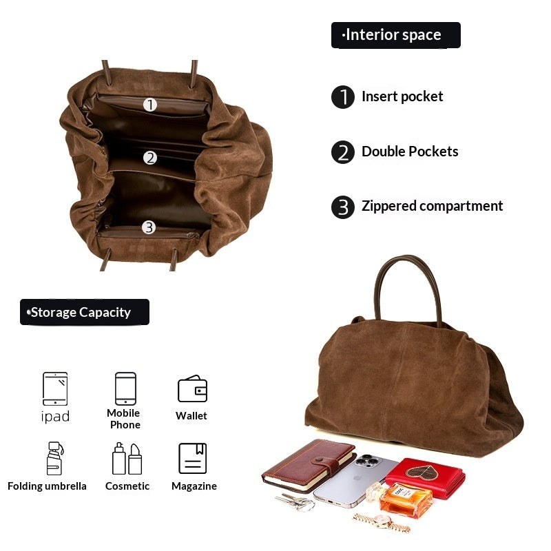 Matte Cowhide Premium Retro-style Commuter Tote Bag product view 3