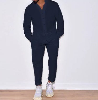 Men's Long Sleeve Suits Solid Color V-neck Pullover Tops And Straight Pants Casual Two Piece Set For Daily Wear Clothing product view 7