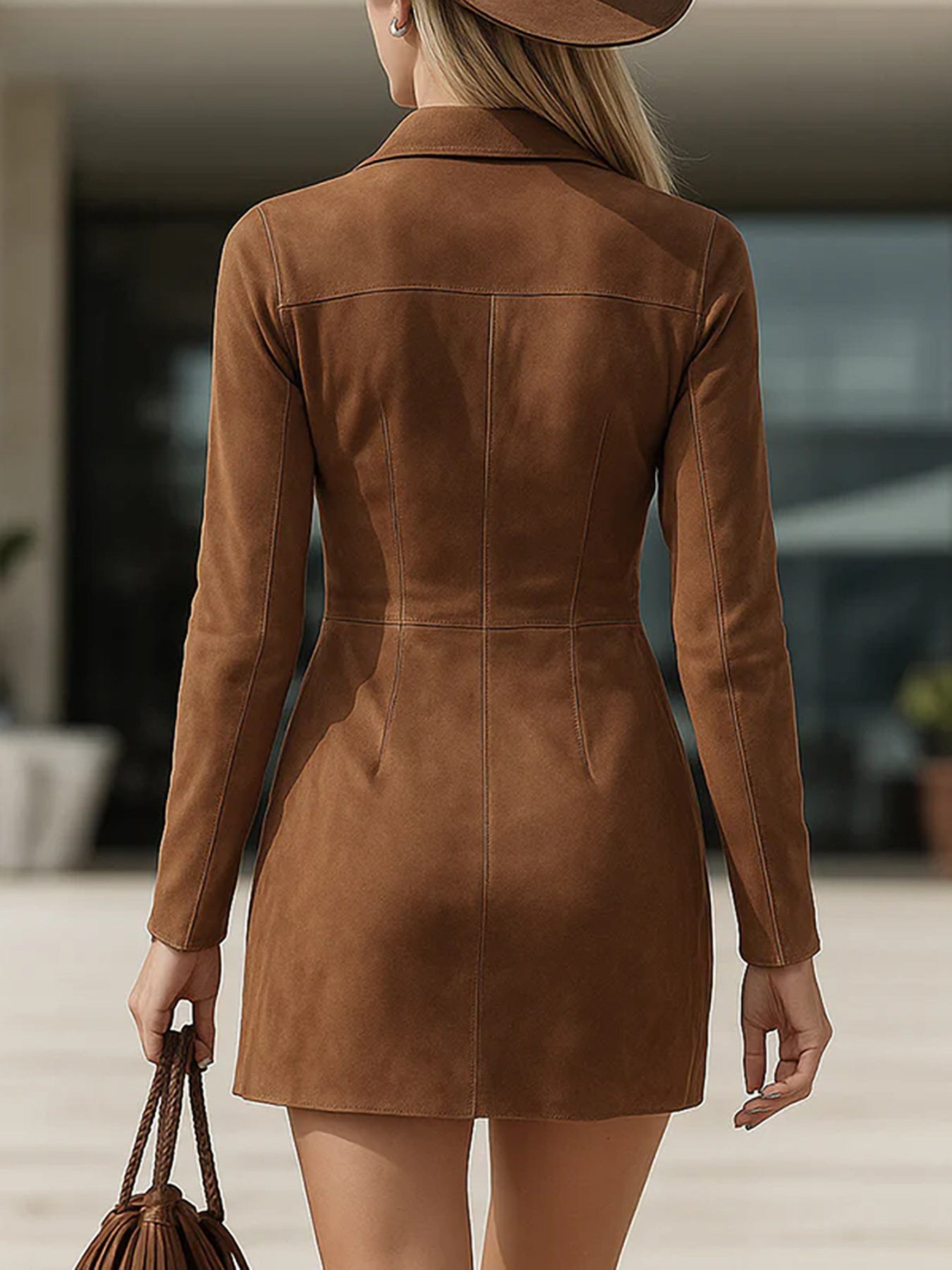 Womens Fashionable Casual Long-Sleeve Dress With Tassels Long Sleeve Suede Fringe Slim Fit Dress Western Cowboy Style Midi Length Dresses product view 4