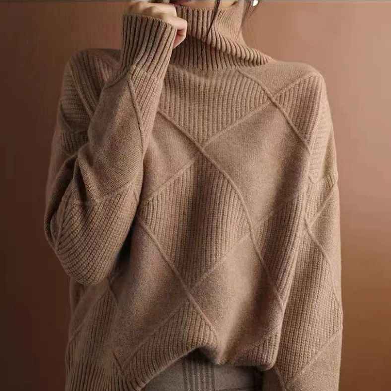 Women's Turtleneck Three-dimensional Rhombus Sweater product view 2