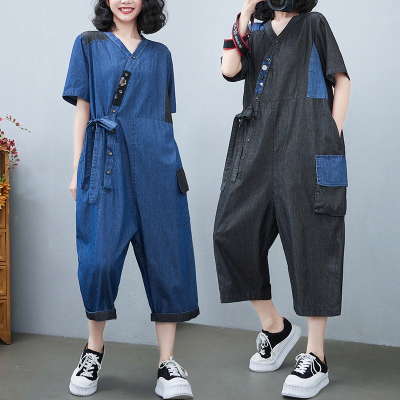 Women's Fashion Drawstring Denim Jumpsuit product view 2