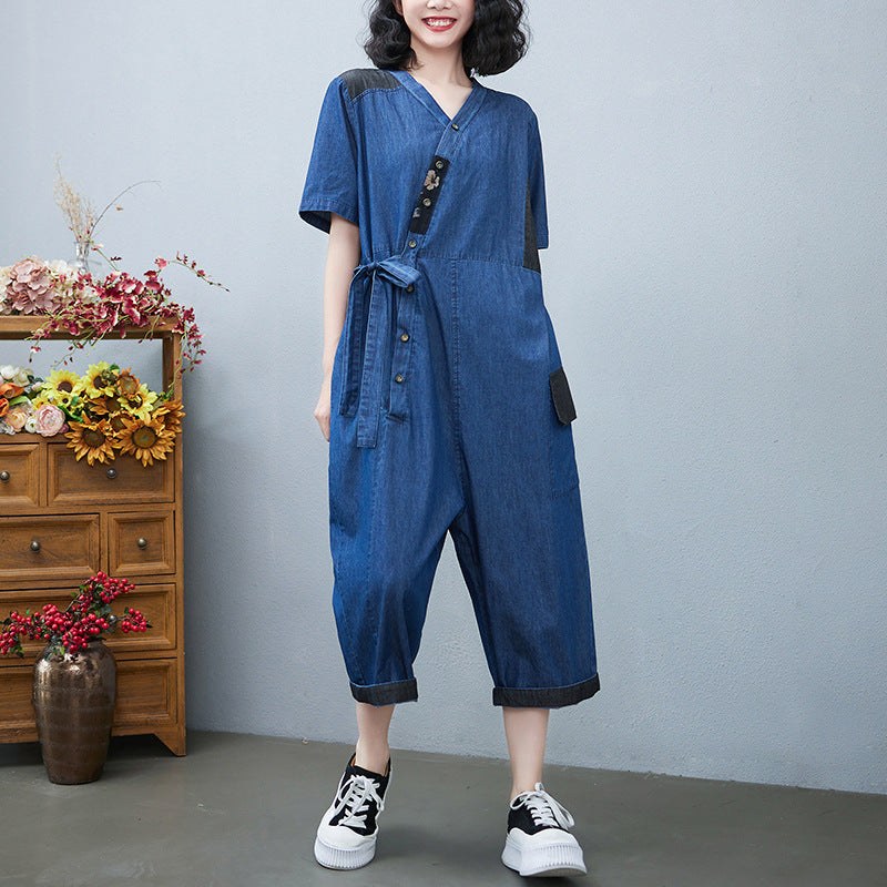 Women's Fashion Drawstring Denim Jumpsuit product view 5