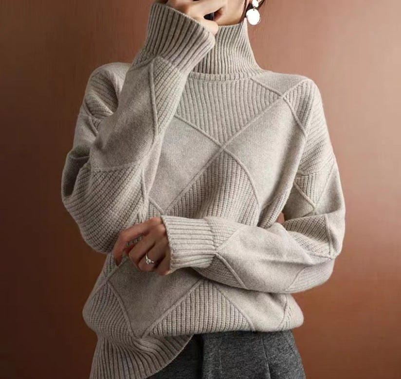 Women's Turtleneck Three-dimensional Rhombus Sweater product view 9