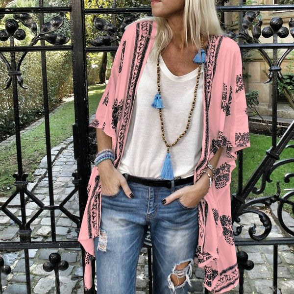 Cardigan mid-length printed sleeved cardigan shirt product view 1