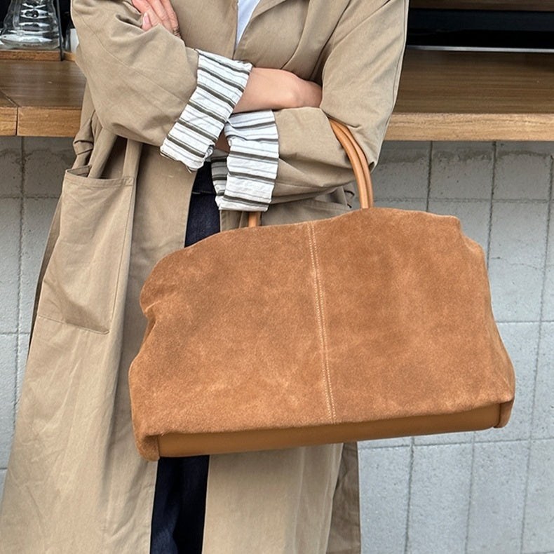 Matte Cowhide Premium Retro-style Commuter Tote Bag product view 1
