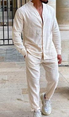 Men's Long Sleeve Suits Solid Color V-neck Pullover Tops And Straight Pants Casual Two Piece Set For Daily Wear Clothing product view 10