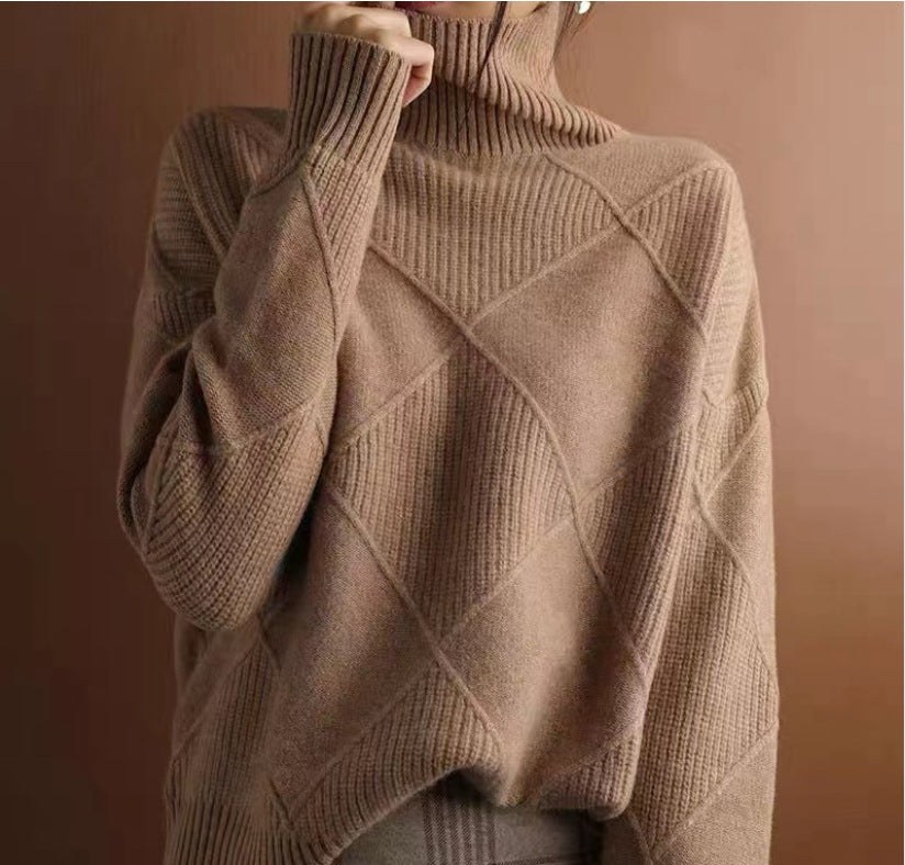 Women's Turtleneck Three-dimensional Rhombus Sweater product view 7