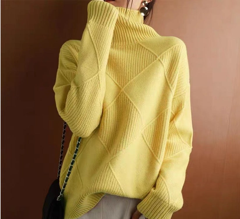 Women's Turtleneck Three-dimensional Rhombus Sweater product view 8
