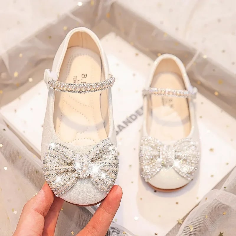 Children Mary Janes for Party Wedding Shows Girls Flats Shiny Rhinestones Bow Round-toe 2024 Kids Shoes Non-slip Moccasin Shoes product photo