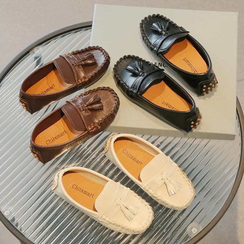 Children Moccasin Shoes Boys Flats Loafers Non-slip Tassels Cute Kids Casual Leather Shoes Soft Slip-on Pleated Solid Color 2023 product photo