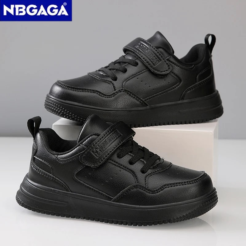 Children's Lightweight Sports Sneakers – Non-Slip Black Leather Shoes product photo
