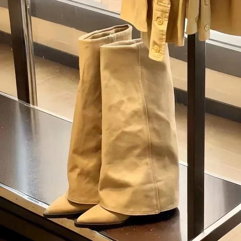 Chunk Leather Knee High Boots – Trend Chelsea Pointer Toe Heels product photo