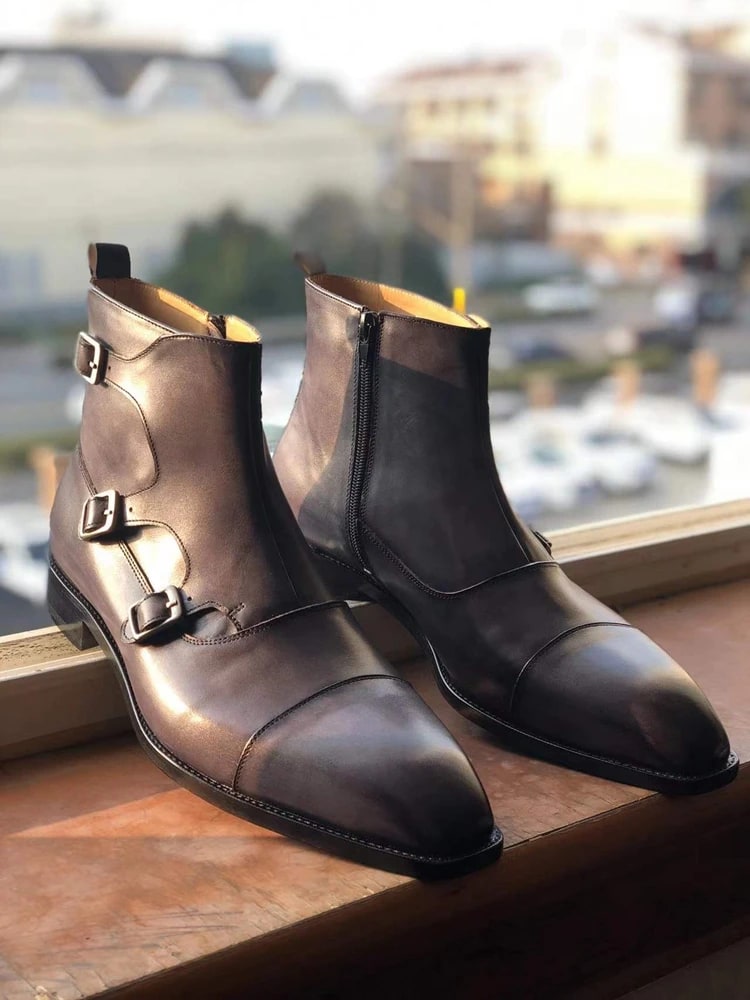 Handmade Goodyear Welted Buckle Boots – Full Grain Calf Leather Official Dress Shoes product photo
