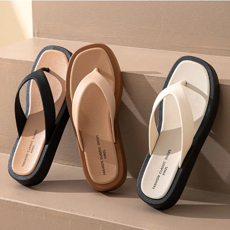 Classic Black/white Mixed Color Platform Flip Flops Women Thick Bottom Thong Slippers High Quality Leather Jandal Sandals Women product photo