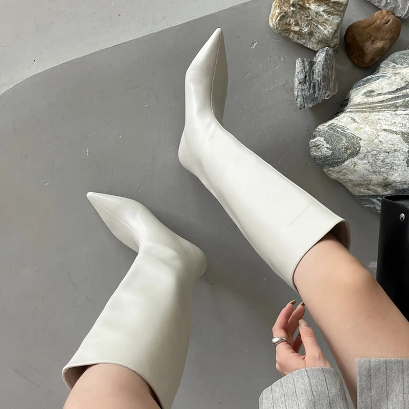 Eilyken Autumn Winter Cosy Pointed Toe Woman Knee-High Boots Slip-On Low Thin Heels Cowboy Ladies Shoes Botas De Mujer product photo