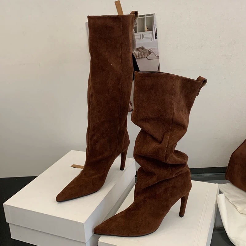 Eilyken Street Style Winter Pointed Toe Women Knee-High Boots Sexy Thin Thin Heels Female Shoes Punk Vintage Long Booties product photo