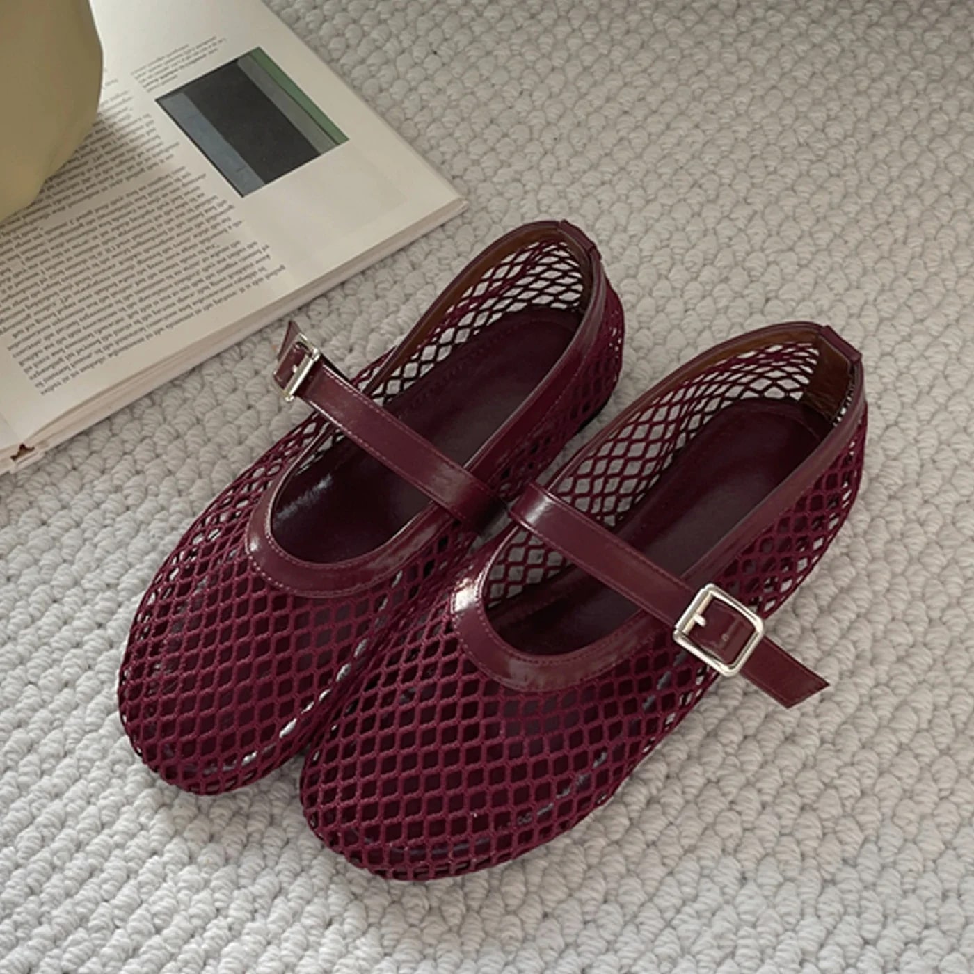 Buckle Strap Mesh Ballet Flats product photo