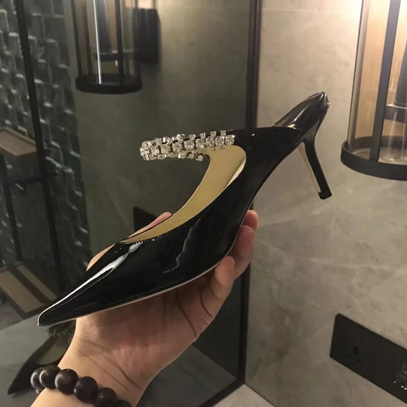 Elegant Rhinestone Leather Mules product photo