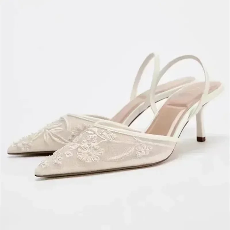 Elegant Mesh Embroidered Floral Sandals product photo