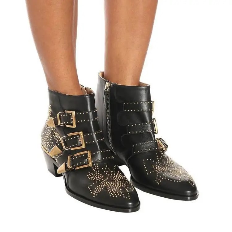 Rivet Belt Buckle Cowhide Ankle Boots – Fall Winter Fashion product photo