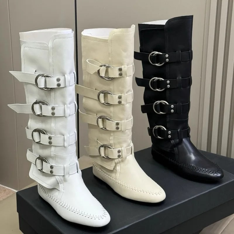 Retro Genuine Leather Knee-High Boots – British Style Casuals product photo