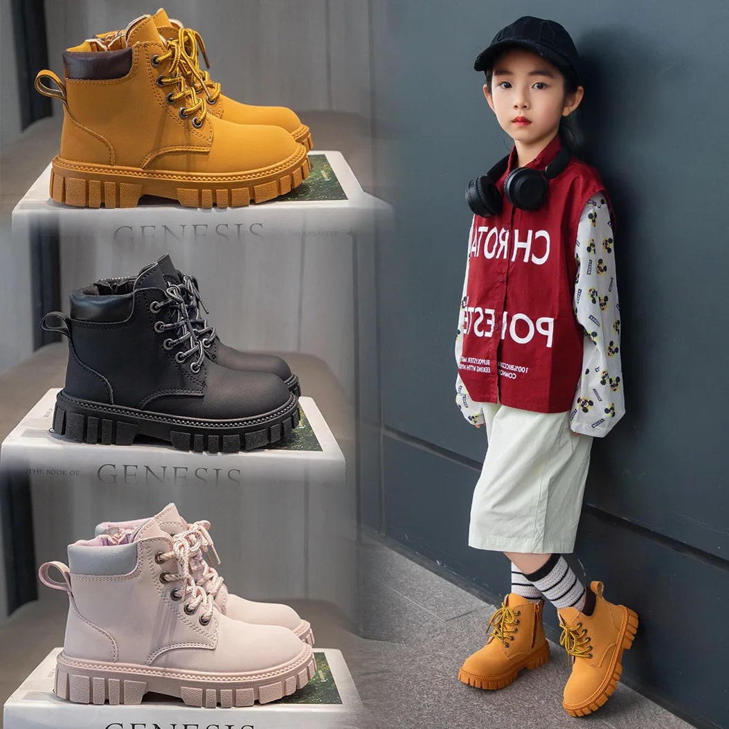 Fashion Boy Girl Short Boots – Non-Slip British Style Ankle Boots for Kids product photo
