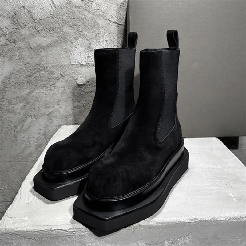 Fashion Men's Motorcycle Chelsea Boots – Waterproof Slip-On Leather Shoes product photo