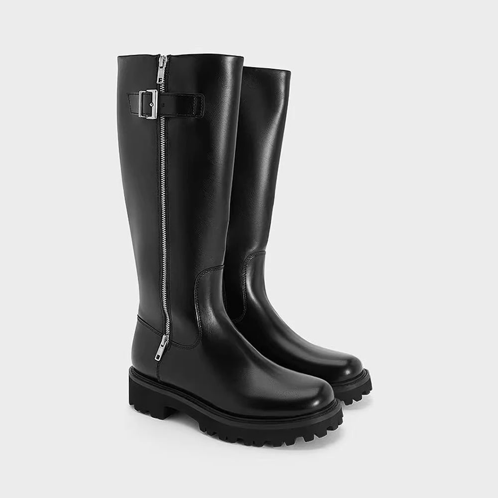 FWRD Women's Leather Knee-High Boots – Chunky Heel Commuter Style product photo