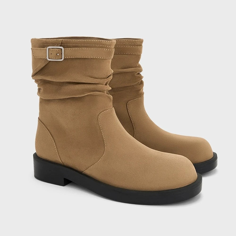 Retro Round-Toe Flat Ruched Ankle Boots – Casual Fashion Shoes product photo