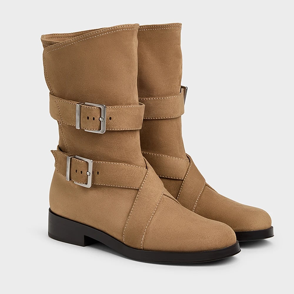 FWRD Women's Suede Foldable Buckle Ankle Boots, Comfortable Casual Daily Wear Fashion Shoes #FWRD000231 product photo