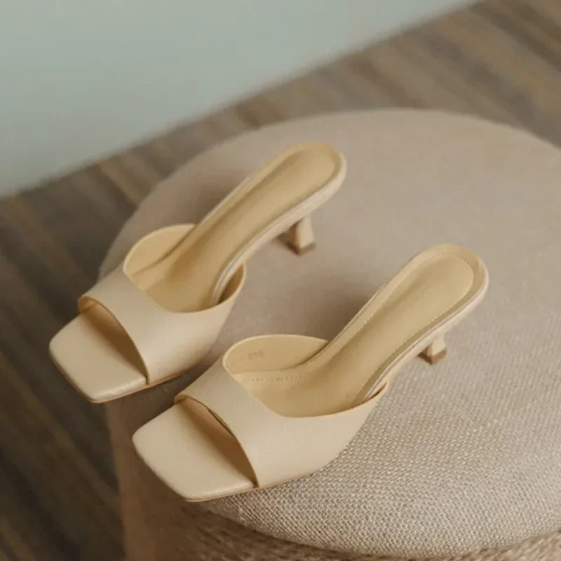 Genuine Leather Slim Heel Slippers product photo