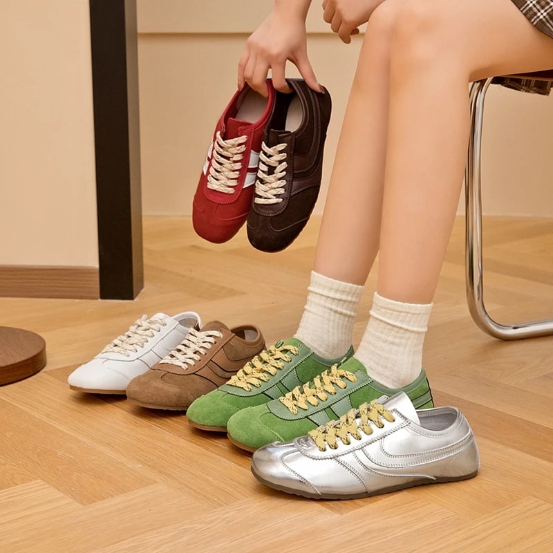 German Training Sneakers for Women – Genuine Leather Retro Shoes product photo
