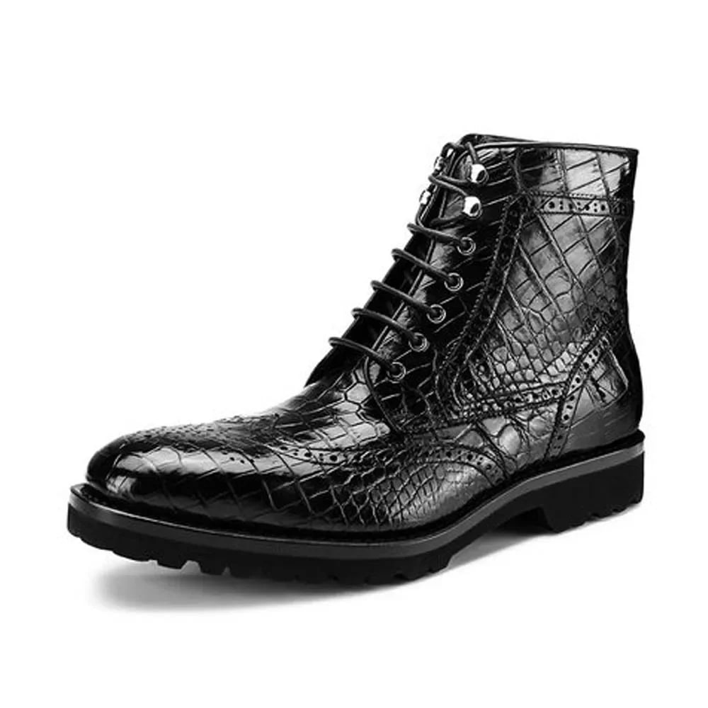 KEXIMA British Style Crocodile Pattern Leather Boots – Luxury Fashion Ankle Boots product photo