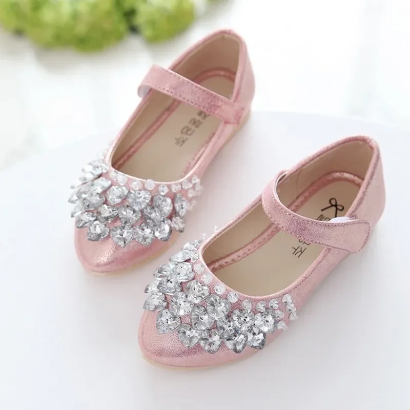 Girls Crystal Shiny Princess Shoes Kids Sweet Flats Performance Shoes Fashion Children's Leather Shoes for Party Wedding product photo