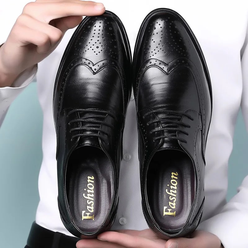 Handcrafted Men's Oxford Brogue Shoes – Genuine Calfskin Leather Dress Shoes product photo