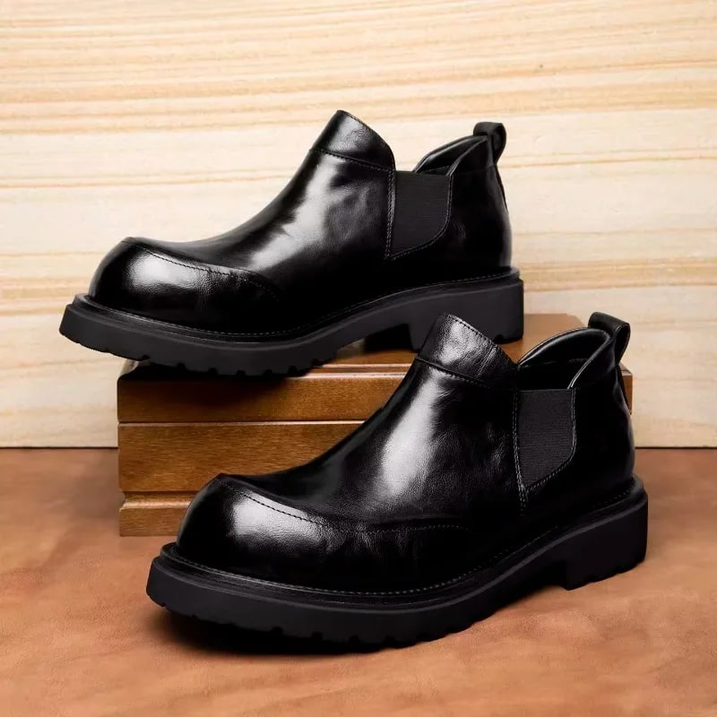 Handmade Casual Work Chelsea Boots – British Style Motorcycle Platform Shoes product photo